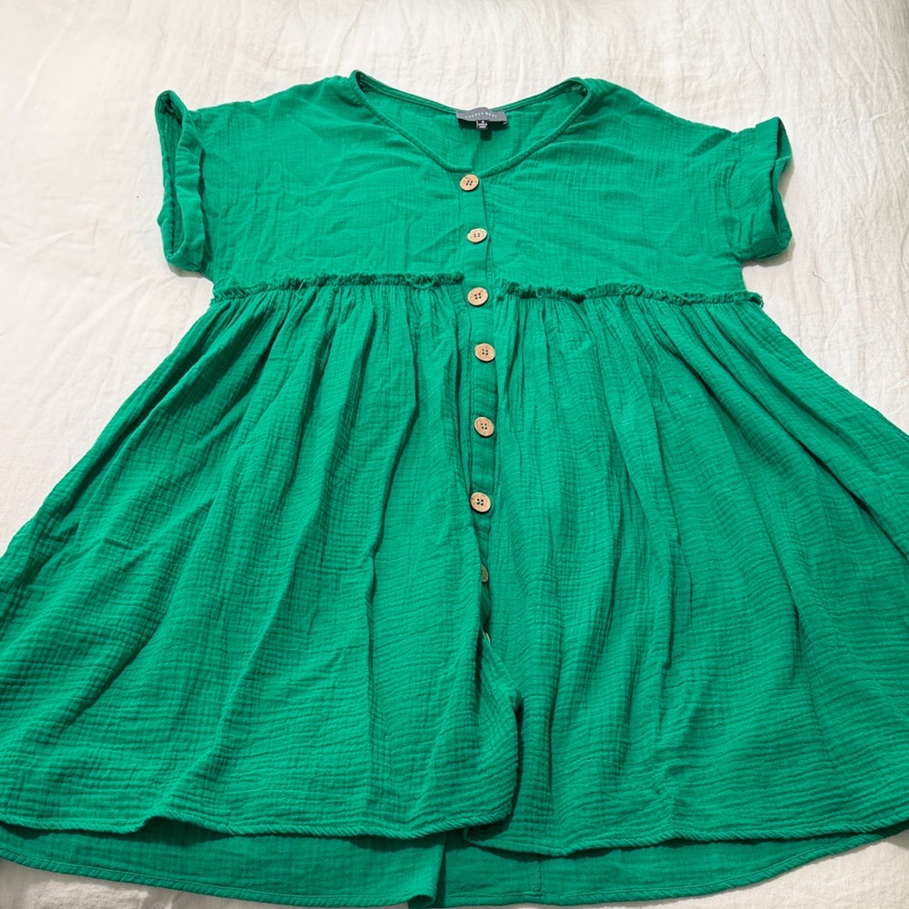 Bright Green Cotton Babydoll dress: Hudson Gray EUC size small-runs big